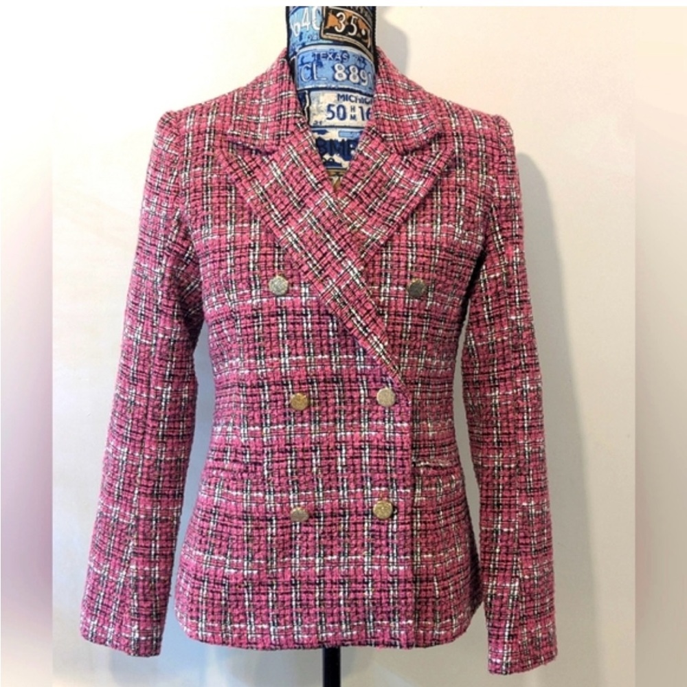 Vici Pink Tweed Double-Breasted Blazer